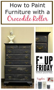 It's another Furniture Upcycle Friday! Let Velvet Finishes and a patterned roller transform your furniture. Paint, roll, sand, glaze. An easy update!