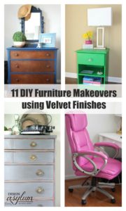 Check out these 11 DIY Furniture Makeovers using Velvet Finishes - all from talented bloggers!! #makeovermadnessbloghop #velvetfinishes #furniturepaint