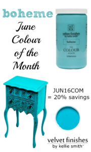 Velvet Finishes June Colour of the Month is Boheme Turquoise! Save 20% on Boheme Velvet Finishes at checkout using code JUN16COM. Turquoise DIY Furniture.